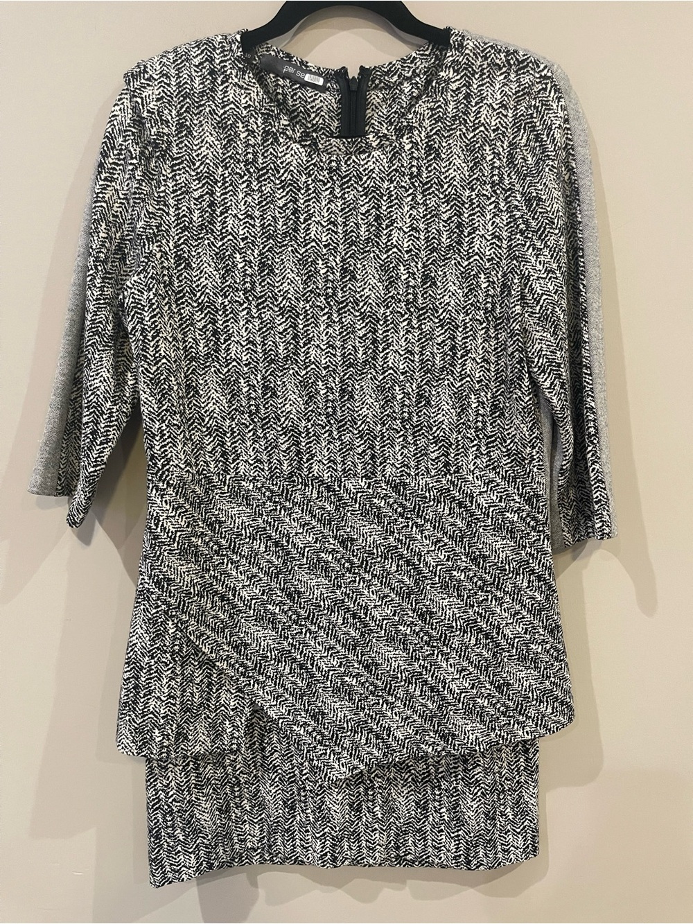 Per Se Black and White Peplum Sweater/Skirt Set